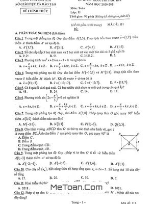 Đề kiểm tra cuối kì 1 Toán 11 năm 2020 - 2021 sở GD&ĐT Kon Tum