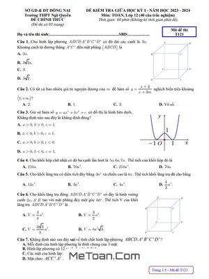 Đề Thi Giữa Học Kỳ 1 Toán 12 Năm 2023 - 2024 Trường THPT Ngô Quyền - Đồng Nai