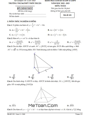 Đề Thi Cuối Kỳ 2 Toán 11 Năm 2022 - 2023 Trường Thới Thuận - Cần Thơ