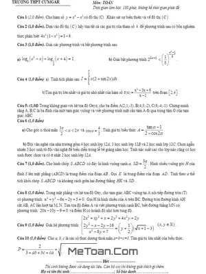 Đề thi thử THPT Quốc gia 2016 môn Toán trường THPT CưM'gar - Đắk Lắk - Có đáp án
