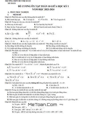 Đề Cương Ôn Tập Giữa Kỳ 1 Toán 10 Năm 2023-2024 - Trường THPT Bùi Thị Xuân - Lâm Đồng