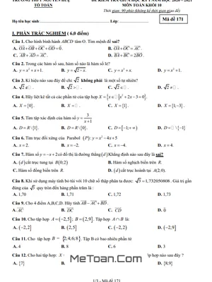 Đề thi giữa HK1 Toán 10 năm 2020 - 2021 trường THPT Nguyễn Huệ - Đắk Lắk (có đáp án)