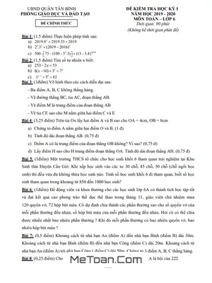 Đề thi học kỳ 1 Toán lớp 6 năm 2019 - 2020 phòng GD&ĐT Tân Bình - TP HCM