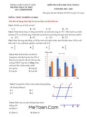Đề thi giữa học kì 2 Toán 6 năm 2021 - 2022 trường M.V. Lômônôxốp - Hà Nội