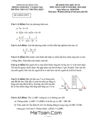 Đề thi HK2 Toán 8 năm 2019 - 2020 trường THCS Lý Thường Kiệt - TP.HCM