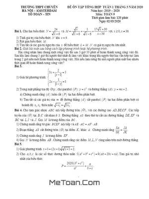 Đề Ôn Tập Toán 9 Tháng 03 Năm 2020 Trường THPT Chuyên Hà Nội – Amsterdam