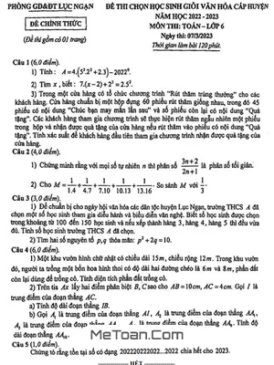 Đề HSG cấp huyện Toán 6 năm 2022 – 2023 phòng GD&ĐT Lục Ngạn – Bắc Giang
