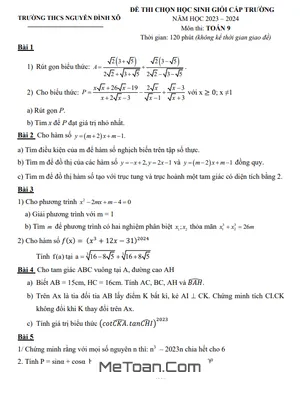 Đề thi HSG Toán 9 năm 2023 - 2024 trường THCS Nguyễn Đình Xô - Bắc Ninh