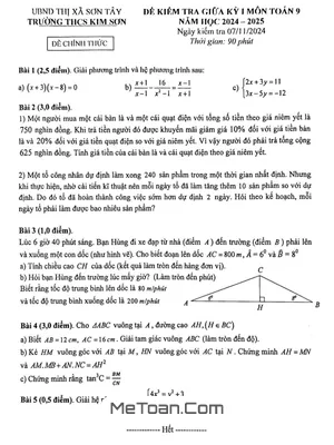 Đề giữa kỳ 1 Toán 9 năm 2024 - 2025 trường THCS Kim Sơn - Hà Nội