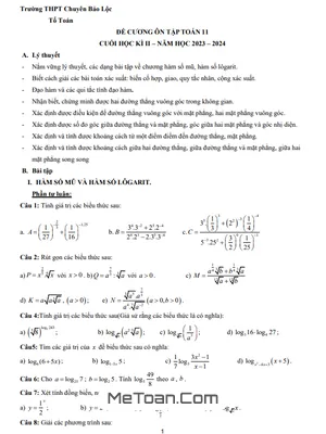 Đề Cương Ôn Tập Toán 11 Học Kì 2 Năm 2023 - 2024 Trường THPT Chuyên Bảo Lộc - Lâm Đồng