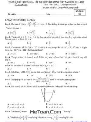 Đề thi chọn HSG Toán 11 năm 2018 - 2019 trường Nho Quan A - Ninh Bình