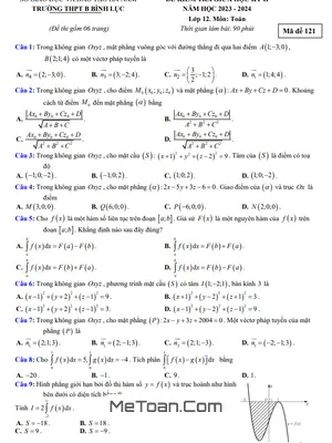 Đề giữa học kỳ 2 Toán 12 năm 2023 – 2024 trường THPT B Bình Lục – Hà Nam