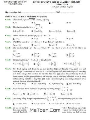 Đề thi học kỳ 2 Toán 10 năm 2022 – 2023 trường THPT Đồng Hỷ – Thái Nguyên