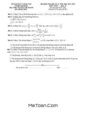 Đề thi HK2 Toán 10 năm 2018 – 2019 trường THPT Nguyễn Chí Thanh – TP HCM