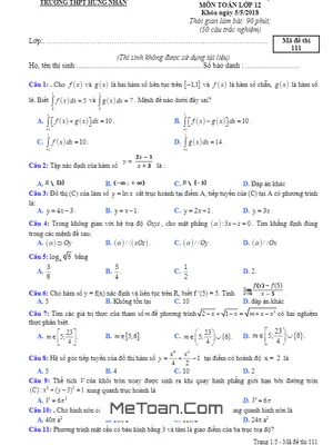 Đề thi học kỳ 2 Toán 12 năm 2017 - 2018 trường THPT Hưng Nhân - Thái Bình