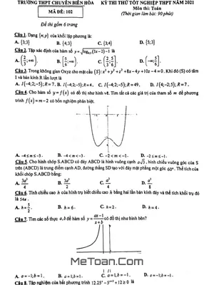 Đề thi thử tốt nghiệp THPT 2021 môn Toán trường chuyên Biên Hòa – Hà Nam