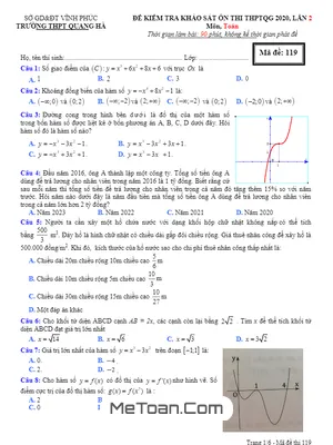 Đề Ôn Thi THPTQG 2020 Lần 2 Môn Toán Trường THPT Quang Hà - Vĩnh Phúc