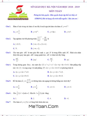 Hướng dẫn giải đề thi thử THPTQG 2019 môn Toán sở GD&ĐT Hà Nội