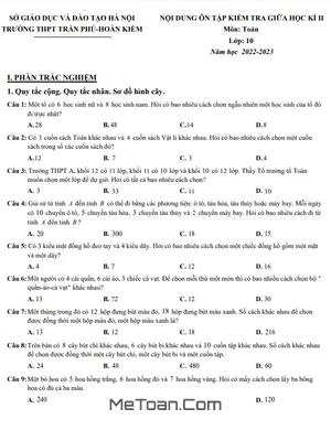 Ôn Tập Giữa Kì 2 Toán 10 Năm 2022 - 2023 Trường THPT Trần Phú - Hà Nội