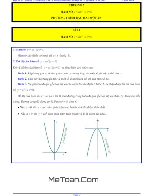 Tuyển Tập Bài Tập Hàm Số y = ax2 (a ≠ 0) Và Phương Trình Bậc Hai Một Ẩn Toán 9 Cánh Diều