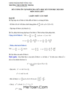 Đề Cương Ôn Tập Giữa Kì 1 Toán 7 Năm 2023 - 2024 Trường THCS Phước Thắng - BR VT