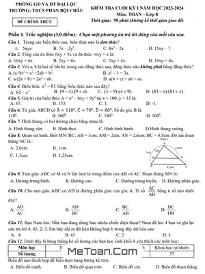Đề Thi Cuối Kỳ 1 Toán 8 Năm 2023 - 2024 Trường THCS Phan Bội Châu - Quảng Nam