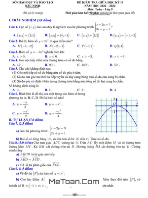 Đề thi giữa học kỳ 2 Toán 9 năm 2022 - 2023 Sở GD&ĐT Bắc Ninh