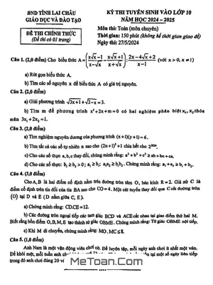 Đề thi Tuyển sinh Lớp 10 Môn Toán (Chuyên) Năm 2024 - 2025 Sở GD&ĐT Lai Châu