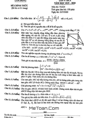 Đề thi chọn HSG tỉnh Toán 9 năm học 2019 - 2020 sở GD&ĐT Lâm Đồng