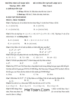 Đề cương ôn tập giữa kỳ 1 Toán 6 năm học 2024-2025 trường THCS Lê Ngọc Hân - Hà Nội