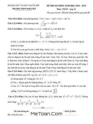 Đề thi Olympic Toán 11 năm 2018 - 2019 trường THPT Kim Liên - Hà Nội