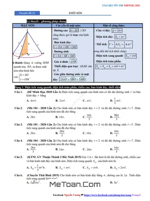 Ôn Thi THPT 2021: Chuyên Đề Mặt Cầu, Mặt Trụ, Mặt Nón - Nguyễn Bảo Vương