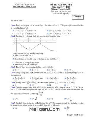 Đề thi hết học kỳ 2 Toán 12 năm 2017 - 2018 trường THPT Bình Minh - Ninh Bình