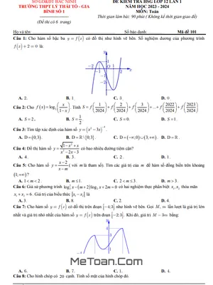 Đề HSG Toán 12 Lần 1 Năm 2023 - 2024 THPT Lý Thái Tổ & Gia Bình 1 - Bắc Ninh
