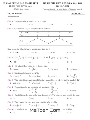 Đề thi thử trực tuyến THPT Quốc gia 2023 môn Toán lần 3 Sở GD&ĐT Hà Tĩnh