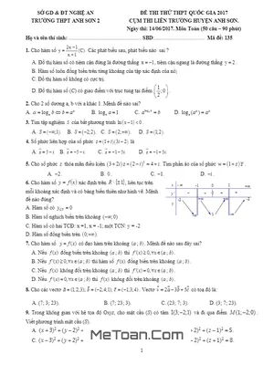 Đề thi thử THPT Quốc gia 2017 môn Toán - Cụm thi liên trường huyện Anh Sơn, Nghệ An