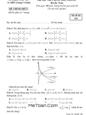 Đề Thi Thử THPT Quốc Gia 2017 Môn Toán Trường THPT Lương Văn Chánh - Phú Yên