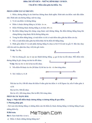 Tài Liệu Dạy Thêm – Học Thêm Chuyên Đề Điểm Nằm Giữa Hai Điểm, Tia Lớp 6