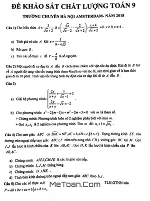 Đề khảo sát chất lượng Toán 9 năm 2018 trường THPT chuyên Hà Nội – Amsterdam