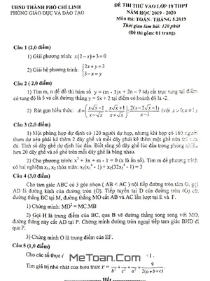 Đề thi thử Toán vào lớp 10 năm 2019 - 2020 phòng GD&ĐT Chí Linh - Hải Dương