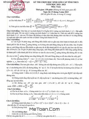 Đề thi HSG cấp tỉnh môn Toán THCS năm 2022 - 2023 sở GD&ĐT Lào Cai