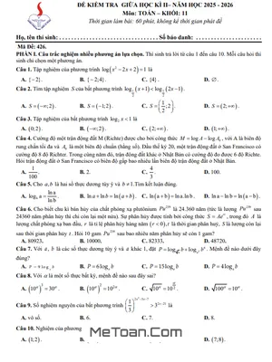 Đề giữa học kì 2 Toán 11 năm 2025 – 2026 trường THPT Võ Thị Sáu – TP.HCM