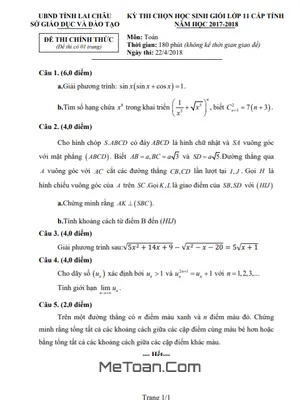 Đề thi HSG Toán 11 cấp tỉnh năm 2017 - 2018 Sở GD&ĐT Lai Châu