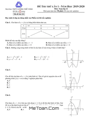 Đề thi thử Toán THPT Quốc gia 2020 lần 1 trường Lương Thế Vinh – Hà Nội