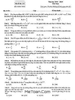 Đề thi thử Toán THPT Quốc gia 2019 lần 2 trường THPT chuyên Quốc học Huế