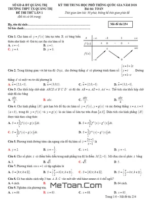 Đề thi thử Toán THPTQG 2018 trường THPT TX Quảng Trị lần 1 - Có đáp án