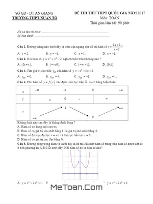 Đề Thi Thử THPT Quốc Gia 2017 Môn Toán Trường THPT Xuân Tô - An Giang