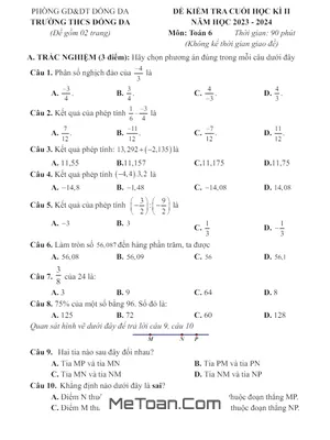 Đề Thi Học Kỳ 2 Toán Lớp 6 Năm 2023-2024 Trường THCS Đống Đa - Hà Nội