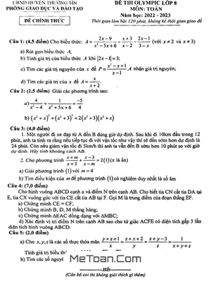 Đề thi Olympic Toán 8 năm 2022 - 2023 phòng GD&ĐT Thường Tín - Hà Nội