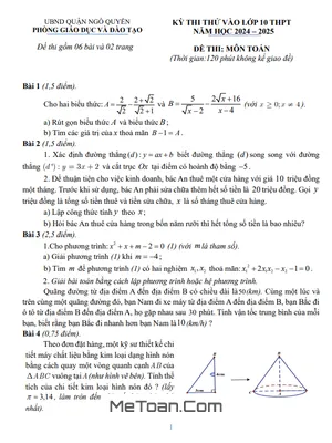 Đề thi thử Toán vào lớp 10 năm 2024 - 2025 phòng GD&ĐT Ngô Quyền - Hải Phòng